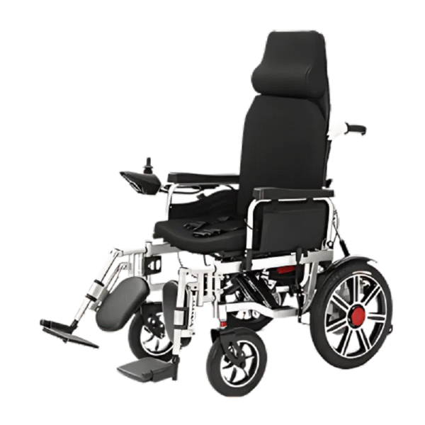 Fauteuil roulant électrique Novessia avec siège confortable, motorisation puissante et commande joystick pour personnes à mobilité réduite.